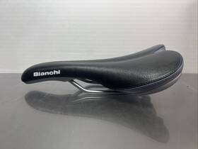 1203-07 Bianchi Velo Seat Saddle Black And Gray With Blue Stitching Road Race Bicycles Euc