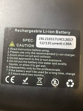 Zbl210517lhcl2017 Hl 52v 13ah Li-ion E-bike Batter With Mount Black