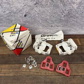 Ps-26 Look Vintage Road Clipless Pedals White 9/16 Thread With Red Delta Cleats Ps 26