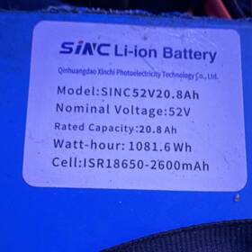 Sinc52v20.8ah Sinc 52v 20.8ah Li-ion E-bike Battery Blue 1081.6wh Xt60 Xt30 Connectors