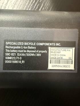 Sbc-b21 Specialized 36v 13.4ah 500wh Lithium Ion E-bike Battery Black