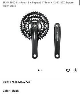 Fc-s600-a1 Sram S600 Crankset - 3 X 8-speed 175mm 42-32-22t Square Taper Black