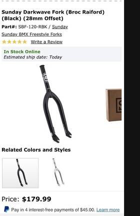 Sbf-120-rbk Sunday Darkwave Bmx Fork - 28mm Offset Black