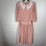 Vintage Act Women's 11/12 Pink Blue Floral Lace Collar 3/4 Sleeve Maxi Dress. Fixed Price $29.99.