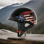 (flag, Medium) Vcan Cruiser Solid Gloss Black Half Face Motorcycle Helmet. Fixed Price $210.00.