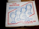 New Box 4 Vintage Mcm Anchor Hocking Hollow Stem Full Bottle Beer Glasses. Fixed Price $39.95.