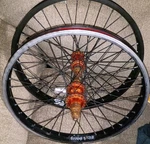 Alienation Black Sheep 20" Wheel Set + Orange,sprocket,stem,hubs Bmx/freestyle. Fixed Price $125.00.