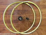 American Classic 10 Speed Shimano 700 Yellow Velocity Aerohead Clincher Wheelset. Fixed Price $399.99.