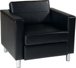 Stylish Pacific Armchair With Padded Seats And Silver Legs - Black Vinyl. Fixed Price $535.99.
