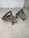 Vintage Mks ESQUARTZ-102 Silver Platform Pedals With Toe Clips And Straps Japan. Fixed Price $37.00.