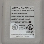 Ac/ac Power Adapter Dongguan Yinli Electronic YLA-03010INPUT120V OUTPUT3V. Fixed Price $12.78.