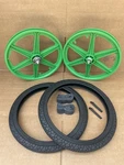 20" Bicycle Plastic Green 6-SPOKE Mag Wheels Set Street Slick Tires Gt Rims Bmx. Fixed Price $119.95.