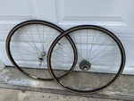 Campagnolo Omega Strada Hardox Clincher Rims/shimano 600 Hubs 32 Spoke Skewers. Fixed Price $170.00.
